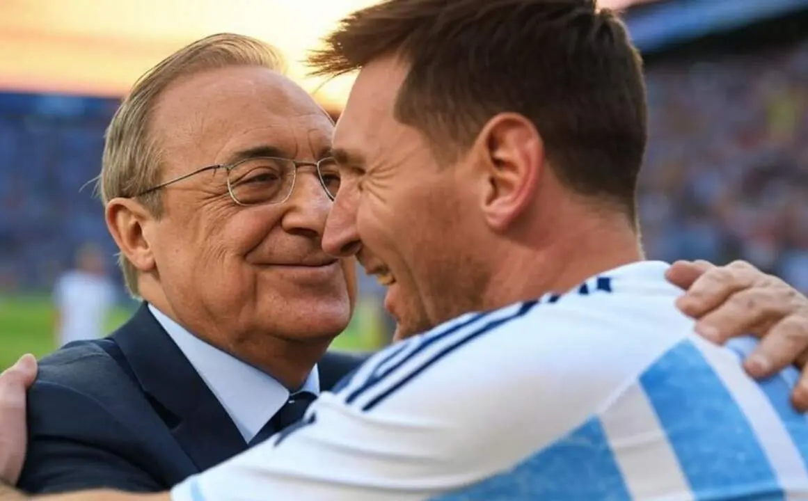 Florentino Pérez y Leo Messi, foto generada por IA