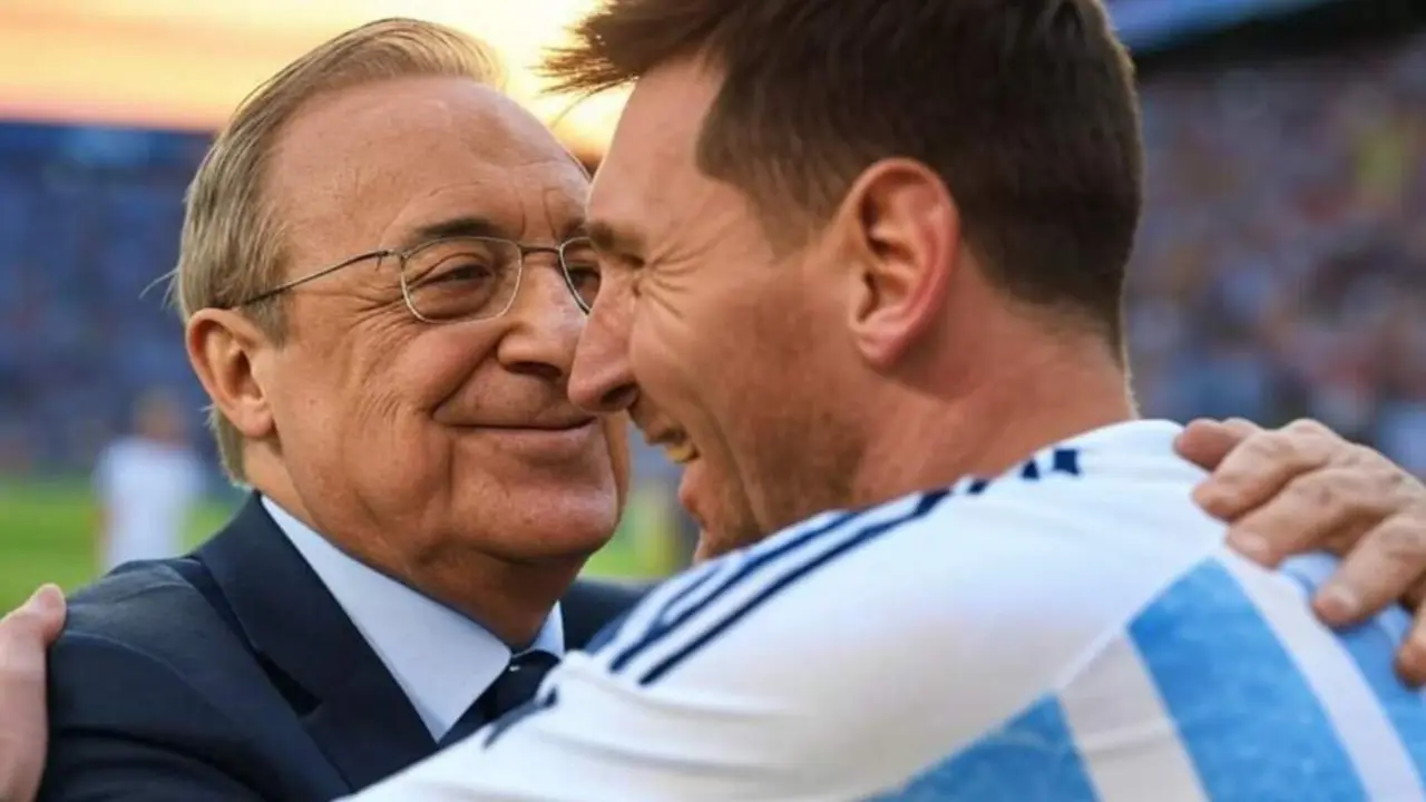 Florentino Pérez y Leo Messi, foto generada por IA